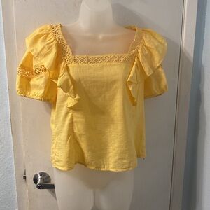 MILK & HONEY Yellow Floral Cut Out Ruffle Top Size L